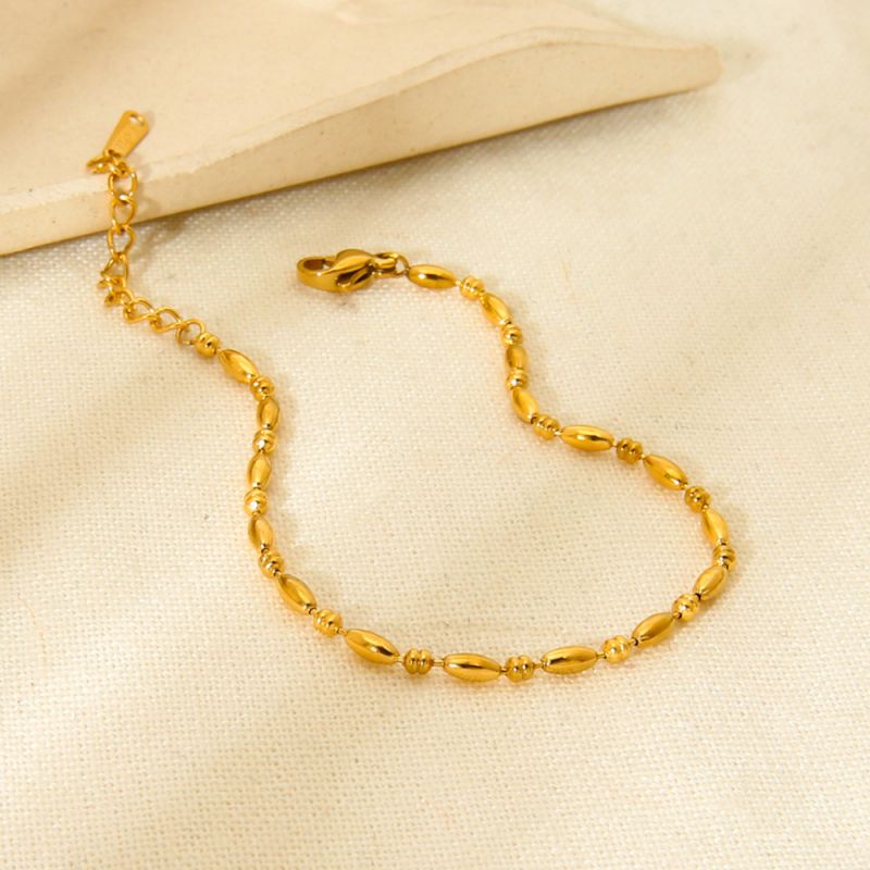 Pulsera De Acero Inoxidable Con Cuentas Ovaladas De Arroz