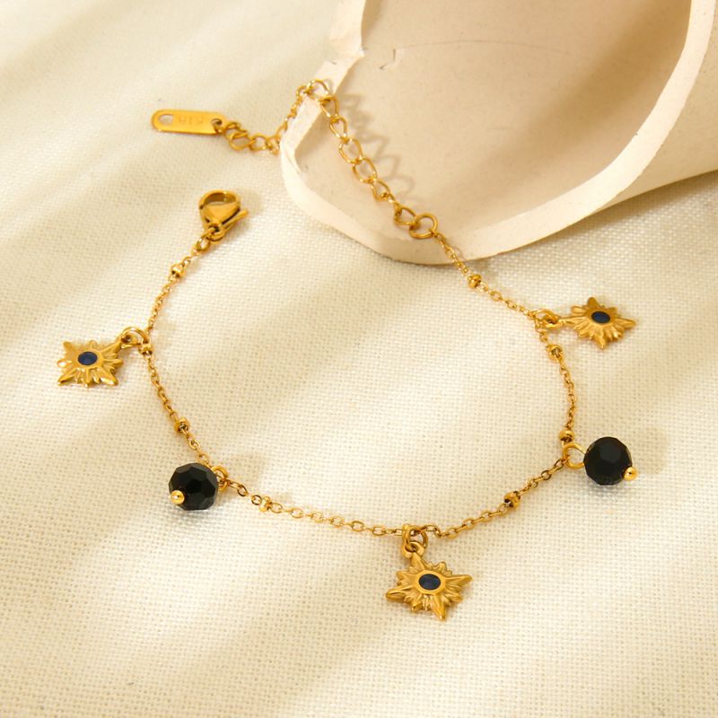 Pulsera De Acero Inoxidable Con Estrella De Ocho Puntas Bañada En Oro.