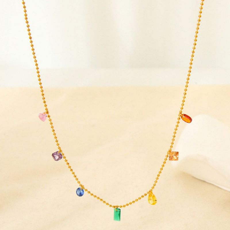 Collar De Acero Inoxidable Con Forma De Gota Cuadrada De Diamantes
