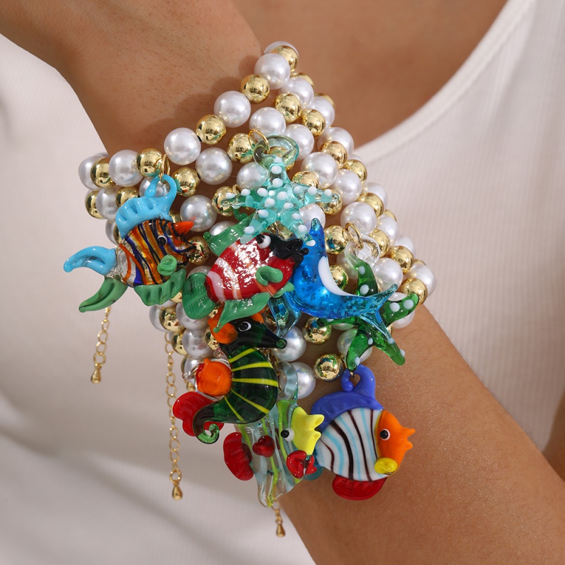 Pulsera De Perlas De Vidrio Con Vida Marina (8/10 Mm)