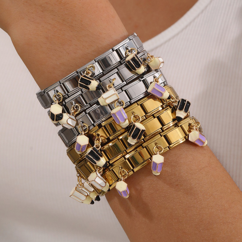 Pulsera Modular Cuadrada Con Forma De Lápiz Y Gota De Aceite De Acero Y Titanio