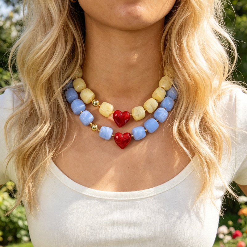 White Resin Sugar Cube Heart Seed Bead Necklace :Asujewelry.com