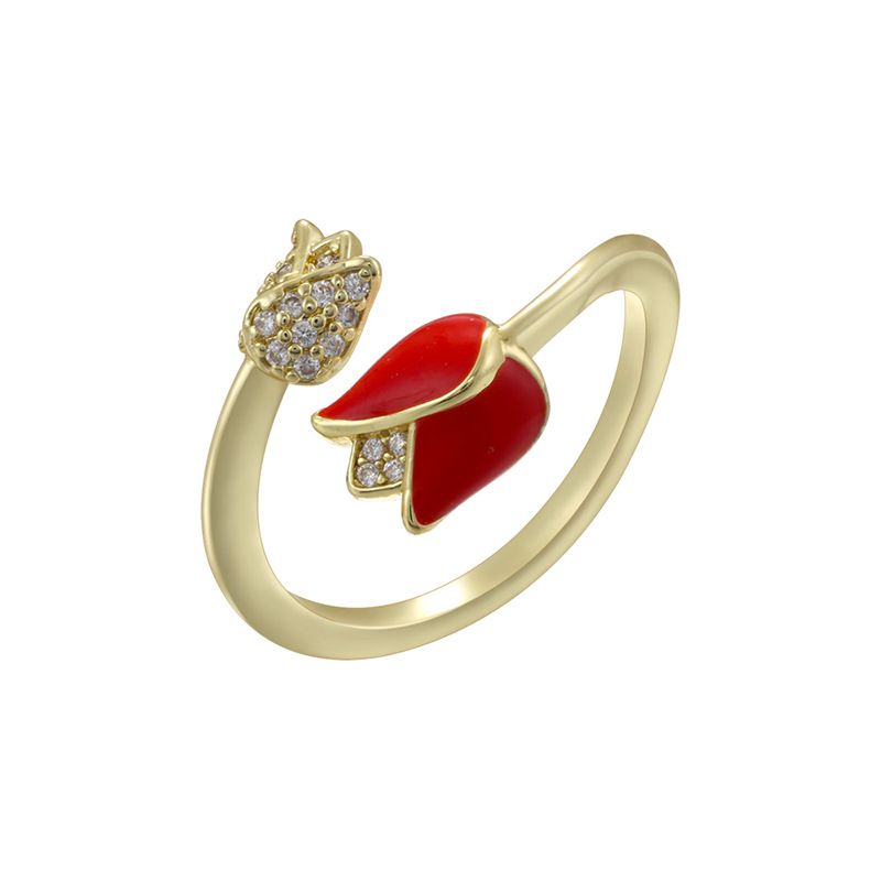 Gold White Diamonds Red Tulips Copper And Diamond Tulip Ring ...