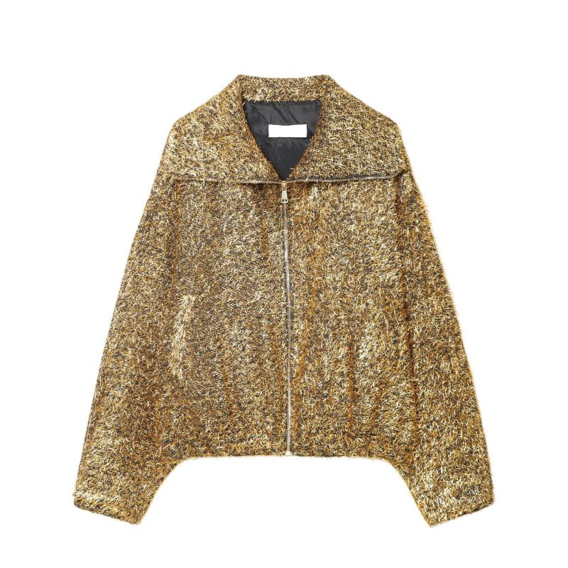 Gold Polyester Colored Thread Zip-up Jacket :Asujewelry.com