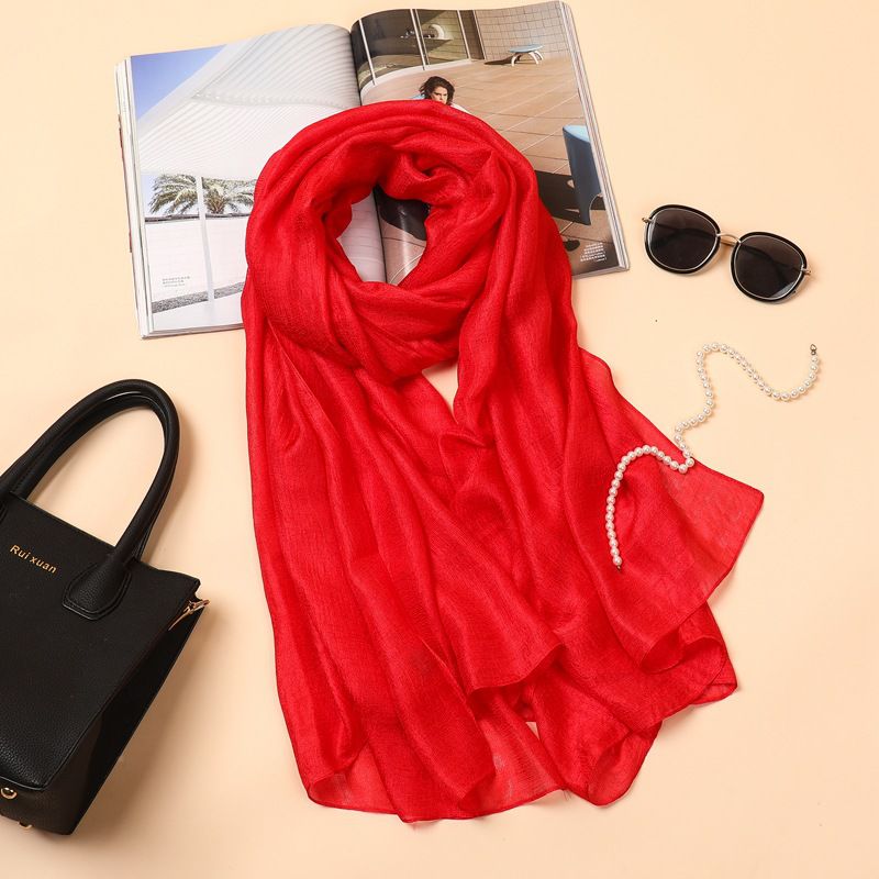 #1 Big Red Solid Color Linen Scarf :Asujewelry.com