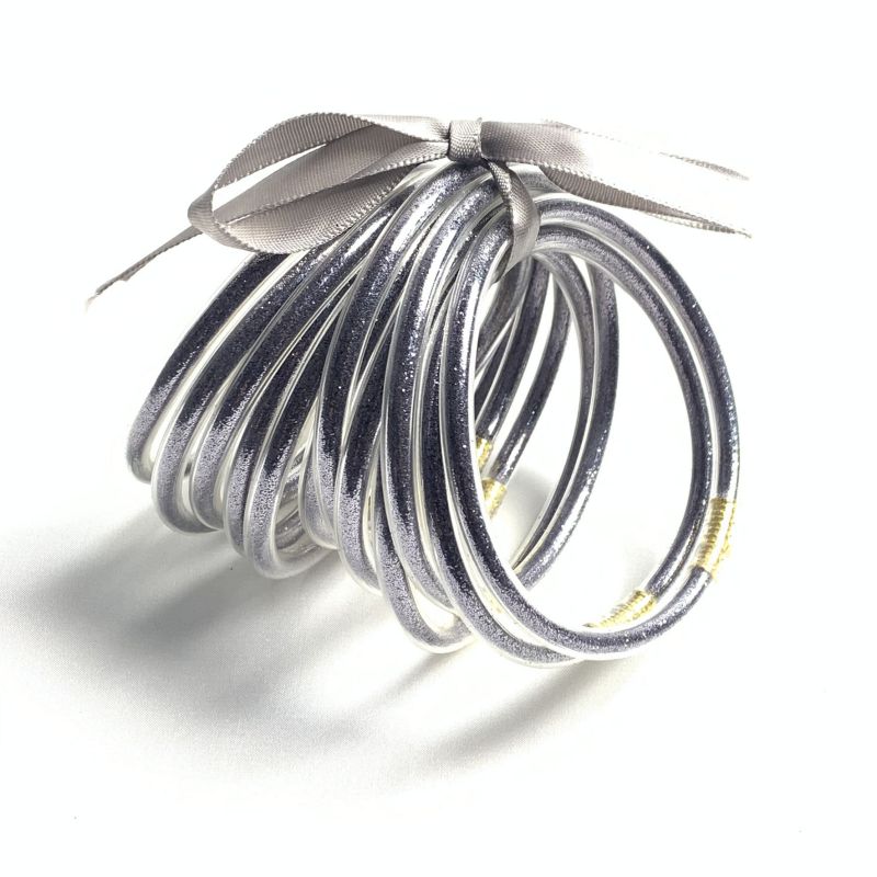 Dark Gray Pvc Silicone Tube Gold Powder Bracelet Set (10 Pieces Per Set ...