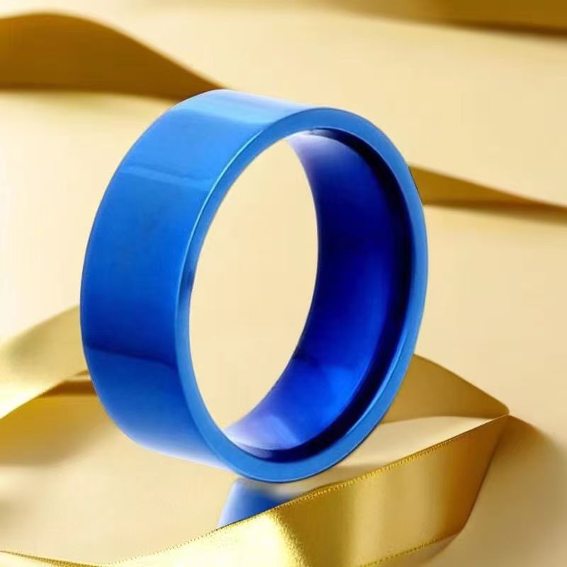 Flat Plate Rings Blue Inner Sphere Outer Flat Plate 6mm Wide Simple Smooth Colorfast ...