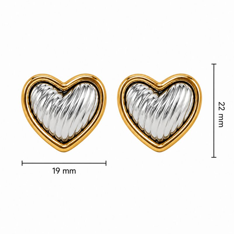 Multiple Stud Earing Two-tone 4 Two Tone Heart Stainless Steel Stud Earrings :Asujewelry.com