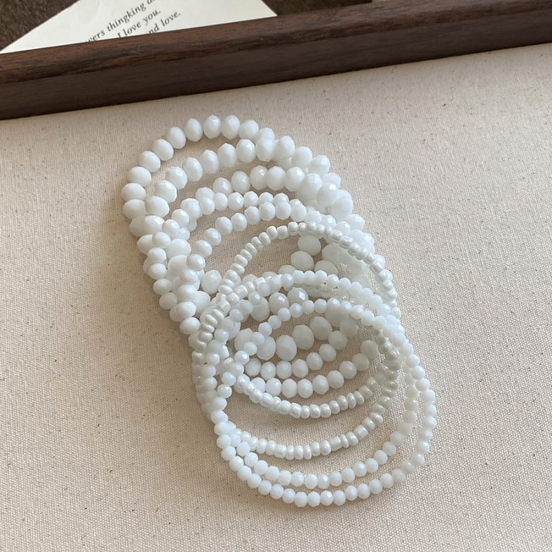 Bracelet-white (9-piece Set) Crystal Beaded Elastic Cord Bracelet Set ...