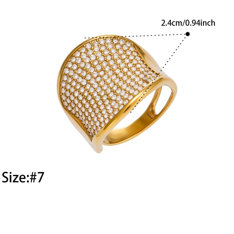 Gold Ring Full Zircon Large Ring Side Open Stainless Steel 18k Gold ...