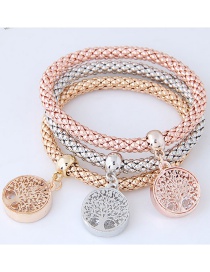 Fashion Silver Color+gold Color+rose Gold Tree Shape Decorated Bracelet (3 Pcs)
