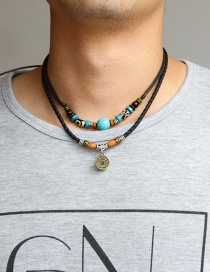 Vintage Black Coin Shape Decorated Necklace