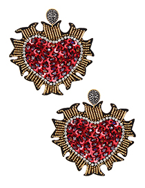 Fashion Gold Color+red Heart Shape Decorated Earrings