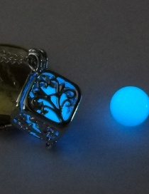Fashion White K+ Dark Blue Luminous Hollow Square Life Tree Luminous Pearl Phase Box Necklace
