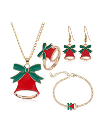 Serie De Navidad De Metal Collar De Cuatro Piezas Pendientes Anillo Pulsera