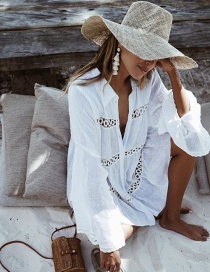 Fashion White Cotton-flared Cutout Shirt-flare Sleeve-sleeve Blouse