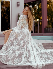 Fashion White Wave Lace Sunblock Cardigan Dress