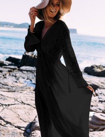Fashion Black Cotton Lace V-neck Smock Dress