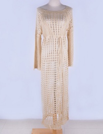 Fashion Apricot Cutout Knitted Long Sleeve Split Skirt Sun Protection Clothing
