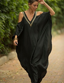 Fashion Black V-neck Gold-lined Strapless Skirt