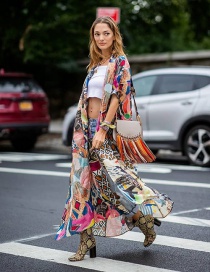 Fashion Random Flowers Printed Long Cardigan Sunblock