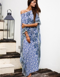 Fashion Blue Long Cotton Sunscreen Dress With Bat Sleeves