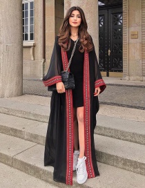 Fashion Black Chiffon Embroidered Tether Cardigan Sunscreen