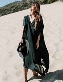 Fashion Black Wrinkled White Line Maxi Dress Black Wrinkle Cloth White Line Loose Sun Protection Clothing