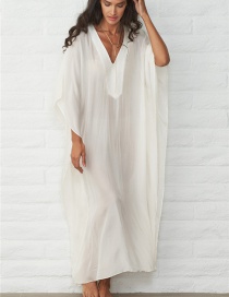 Fashion White V-neck Sundress In Cotton Robe
