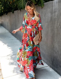 Fashion Red Cotton Cotton Leaf Print Cardigan Sunscreen