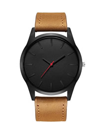 Fashion Brown With Black Face Large Dial Matte Belt Quartz Men's Watch