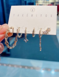 Fashion Real Gold Plated Copper Inlaid Zircon Geometric Earrings Set