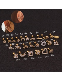 Fashion 2#gold Flower Ear Studs Stainless Steel Screw Earrings Female Zircon Ear Bone Studs (1pcs)