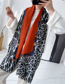 Fashion Leather Buckle Leopard Print Orange Stitching Contrast Color Leopard Print Cotton And Linen Geometric Scarf