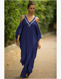 Fashion Zhangqing Silver Line V-neck Gold-trimmed Off-shoulder Loose-fitting Sunscreen Clothing
