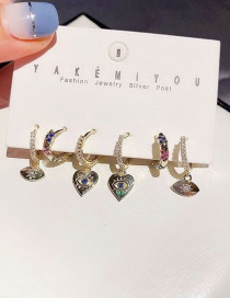 Conjunto De Pendientes De Corazón Con Rayas De Micro Circonitas