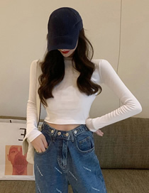 Fashion Pearl White Navel Exposed Short Long-sleeved T-shirt Slim Bottoming Shirt