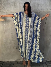 Fashion Yellow And Blue Snake Pattern Rayon Snake Print Robe And Sunscreen Blouse