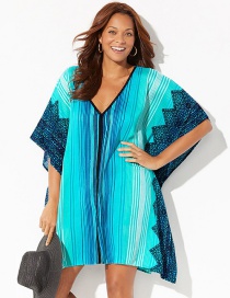 Fashion Printing Four-way Stretch Print Contrast Color V-neck Cropped Blouse