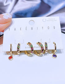 Fashion Gold Color Copper Zirconium Geometric Earrings Set