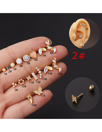 Fashion Golden 2# Titanium Steel Inlaid Zirconium Thick Rod Geometric Piercing Earrings (1pcs)