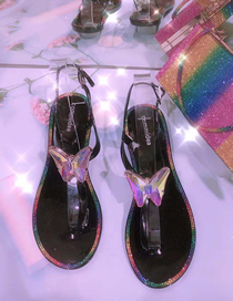 Fashion Black Acrylic Butterfly Thong Sandals