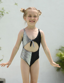 Traje De Baño De Una Pieza Para Niños Con Cintura Alta Y Lazo En El Frente Con Bloques De Colores