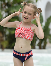 Bañador Infantil A Rayas Con Lazo Y Tirantes Divididos