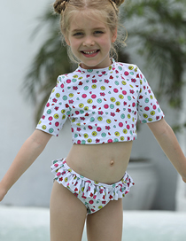 Traje De Baño Infantil Dividido De Manga Corta Con Borde De Hongo Estampado De Poliéster