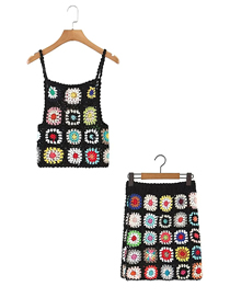 Conjunto De Falda Con Tirantes De Ganchillo De Colores Geométricos