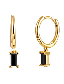 Fashion Black Color Golden Color Brass Diamond Geometric Square Hoop Earrings