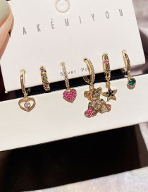 Fashion Real Gold Plated Colorful Zircon Micro-inlaid Love Bear Earrings Set