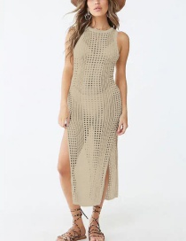 Fashion Apricot Hollow Vest Knitted Sun Protection Clothing