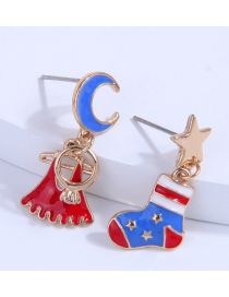 Aleación Gota Aceite Estrella Luna Calcetín Navideño Pendientes Asimétricos